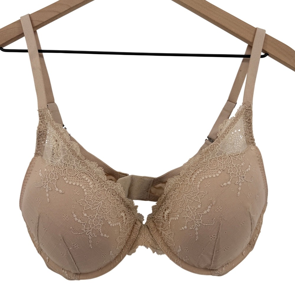 Spanx Undietectable Push‎ Up Plunge Bra Sand Beige 34D Underwire Lace 30030R